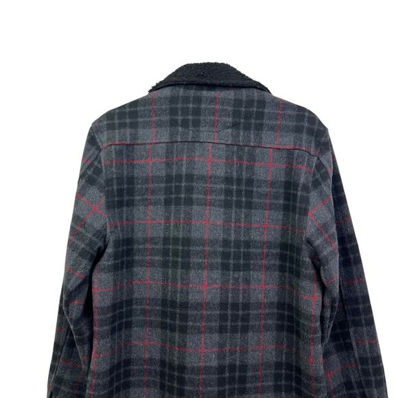 Wesc Womens Plaid Jacket Sherpa Collar Checkered Gray Red Zip Up Sz M - Picture 7 of 7